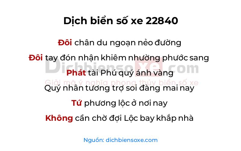 Dịch thơ biển số 22840