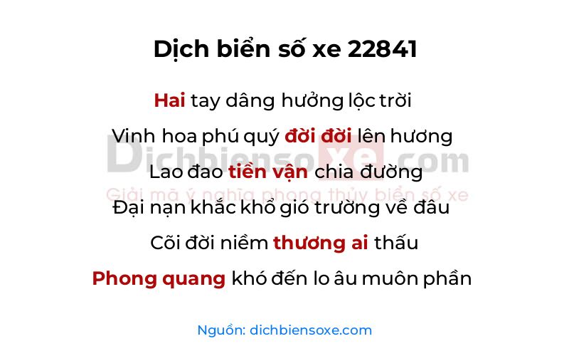 Dịch thơ biển số 22841