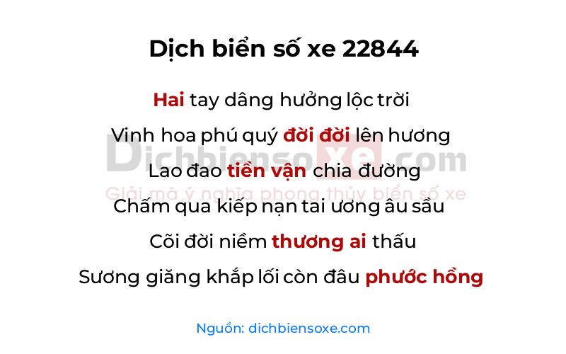 Dịch thơ biển số 22844