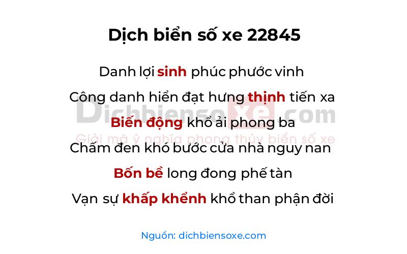 Dịch thơ biển số 22845