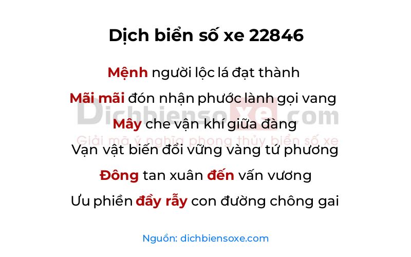 Dịch thơ biển số 22846
