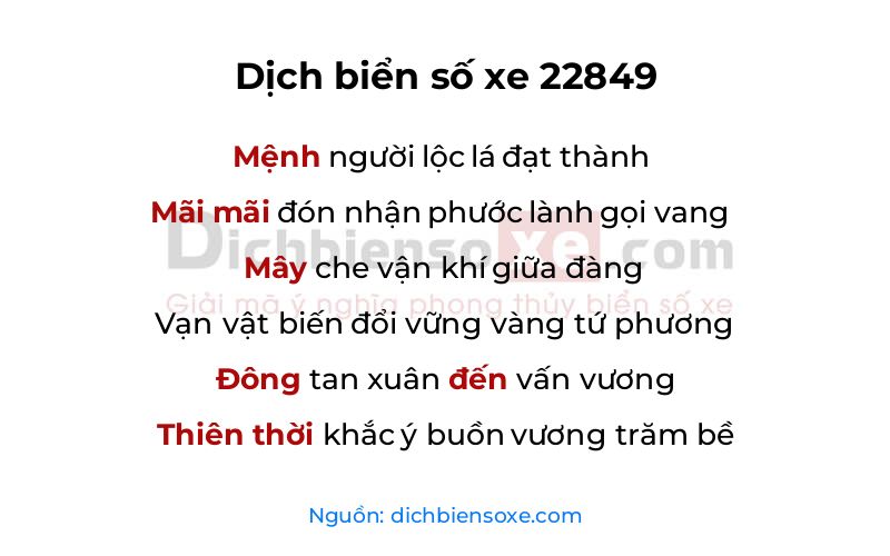 Dịch thơ biển số 22849