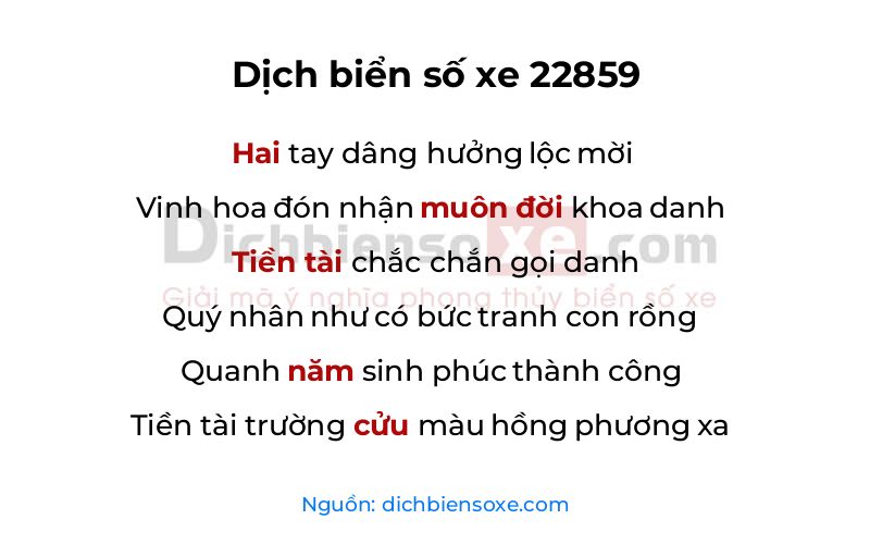 Dịch thơ biển số 22859