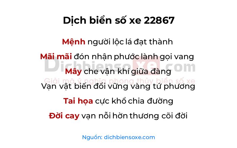 Dịch thơ biển số 22867