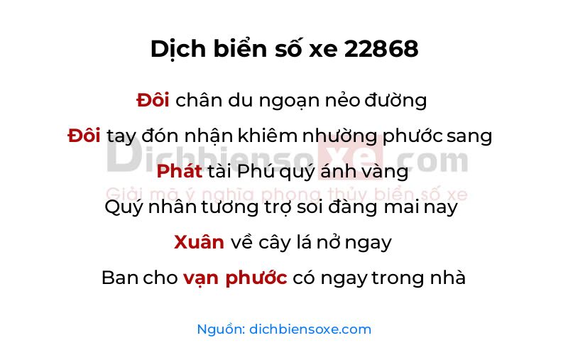 Dịch thơ biển số 22868