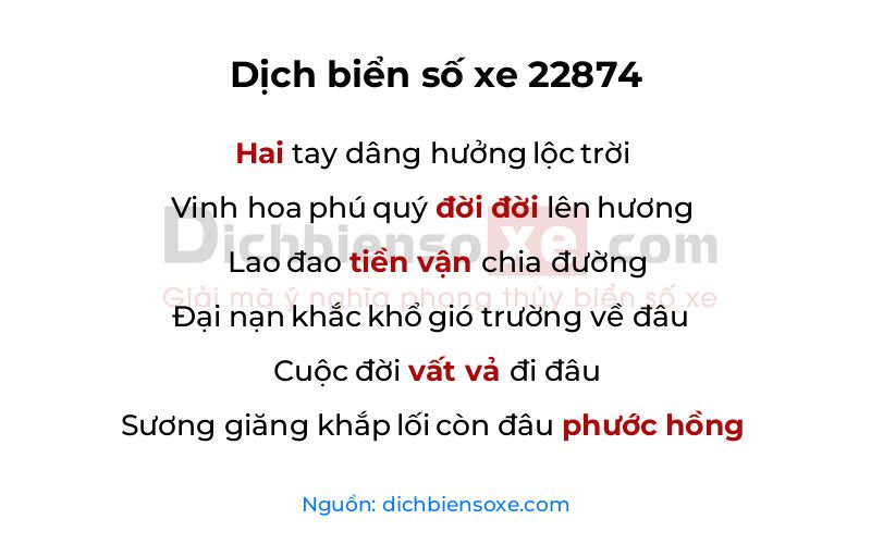 Dịch thơ biển số 22874