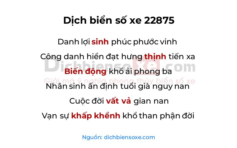 Dịch thơ biển số 22875
