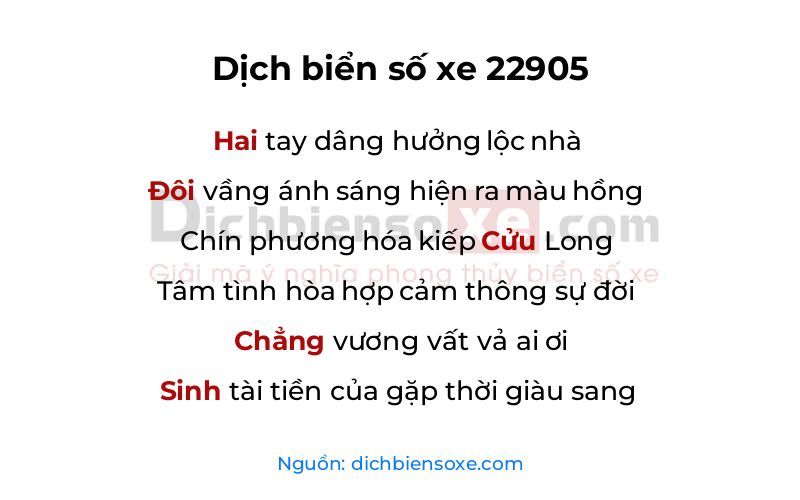 Dịch thơ biển số 22905