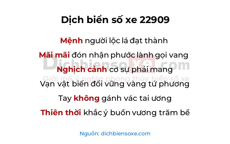 Dịch thơ biển số 22909