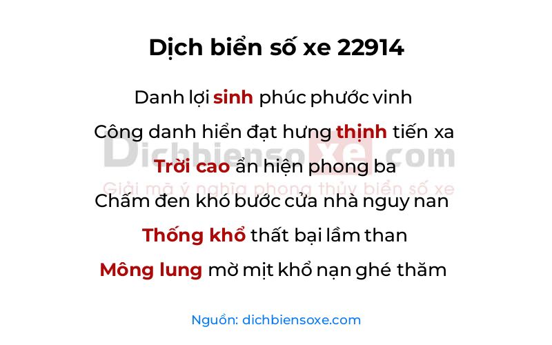 Dịch thơ biển số 22914