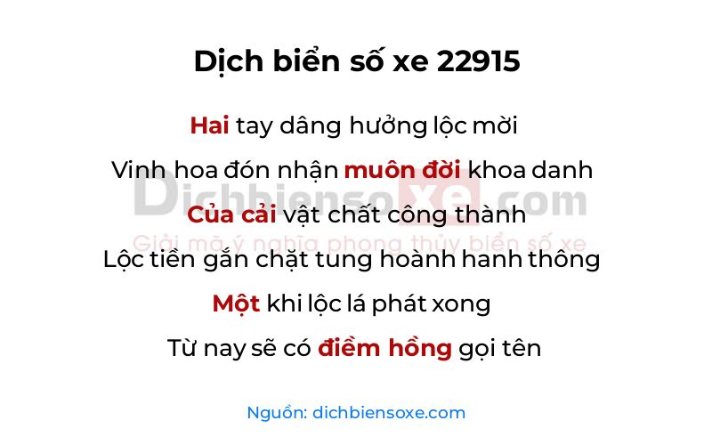 Dịch thơ biển số 22915