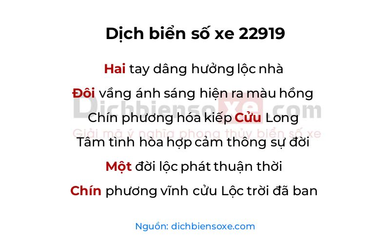 Dịch thơ biển số 22919