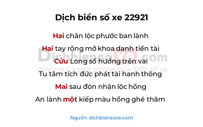 Dịch thơ biển số 22921