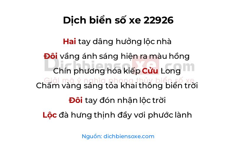 Dịch thơ biển số 22926