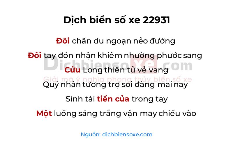 Dịch thơ biển số 22931