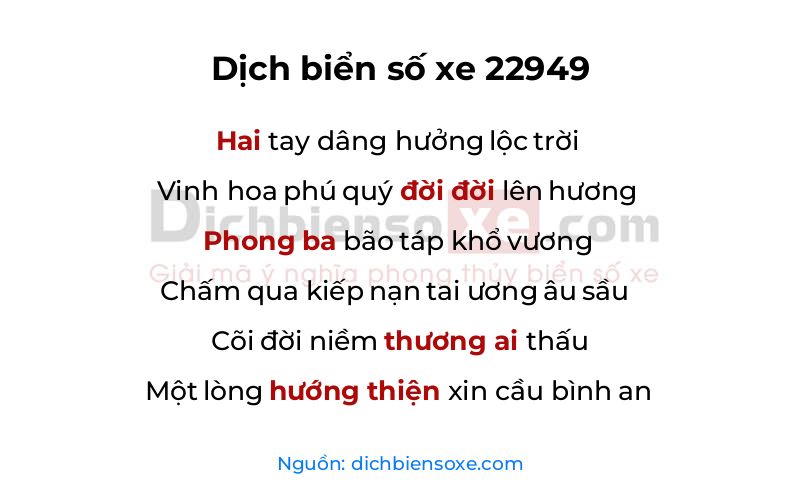 Dịch thơ biển số 22949