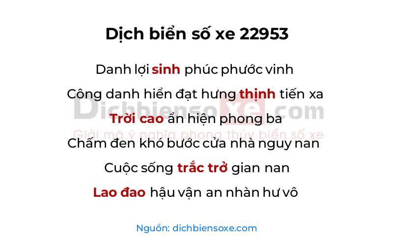 Dịch thơ biển số 22953
