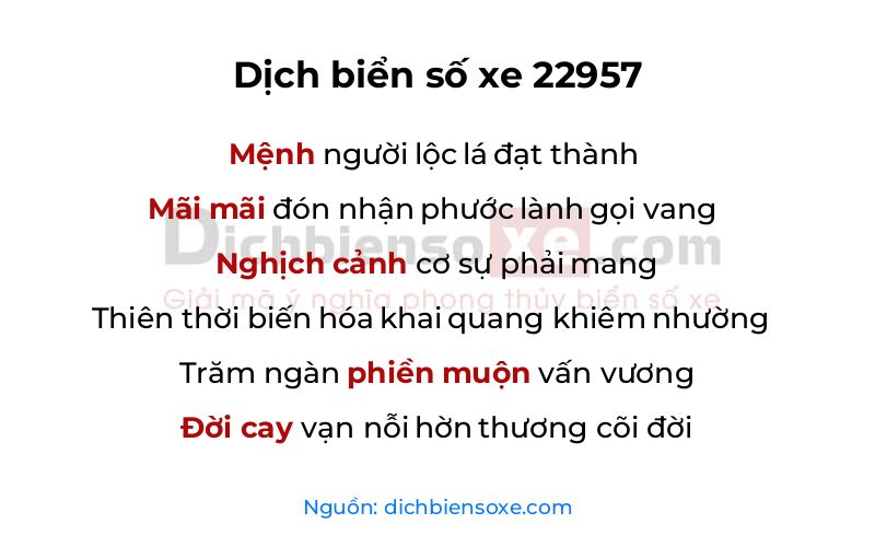 Dịch thơ biển số 22957