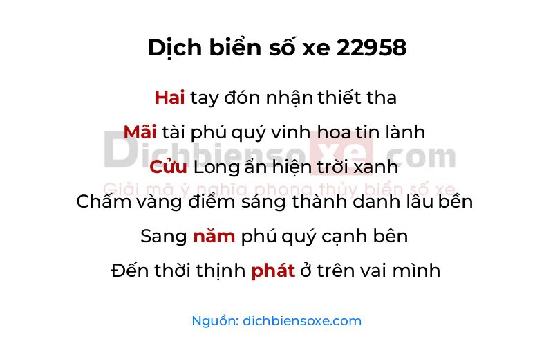 Dịch thơ biển số 22958