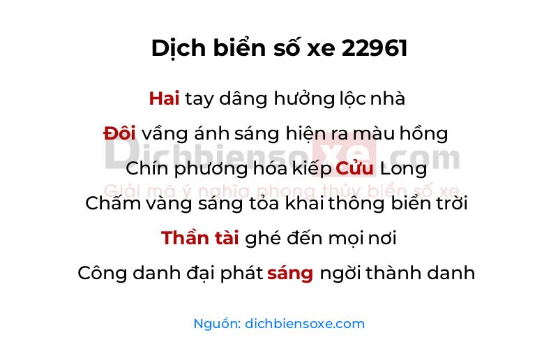 Dịch thơ biển số 22961