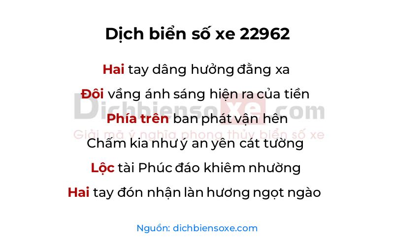 Dịch thơ biển số 22962