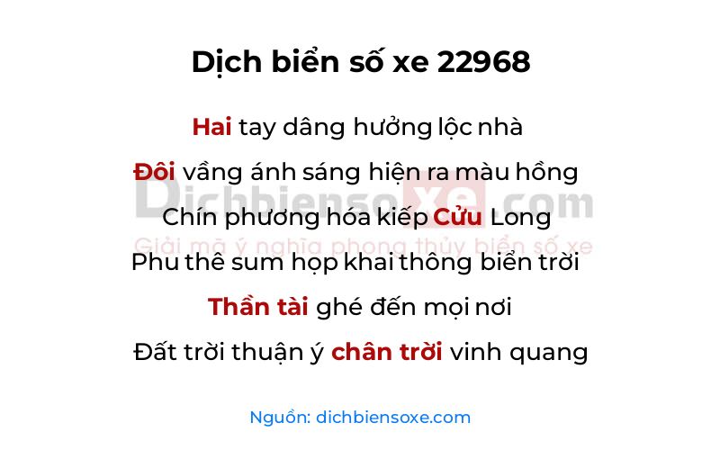 Dịch thơ biển số 22968