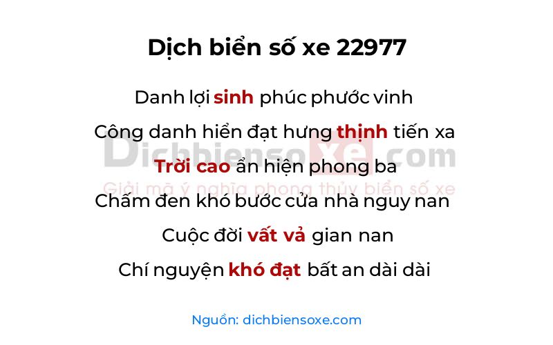 Dịch thơ biển số 22977