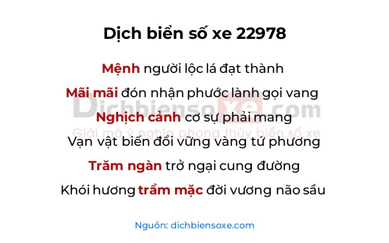 Dịch thơ biển số 22978