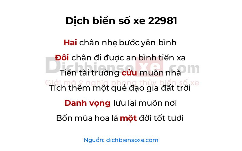 Dịch thơ biển số 22981