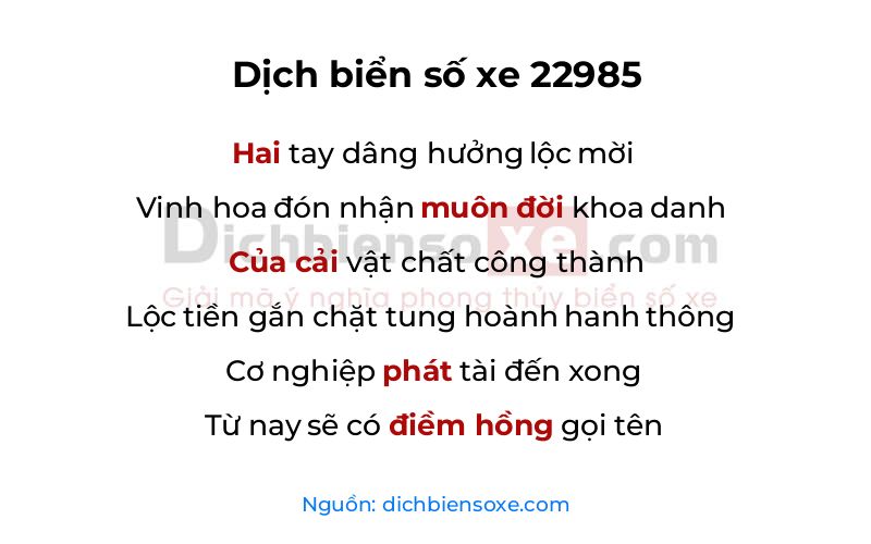 Dịch thơ biển số 22985