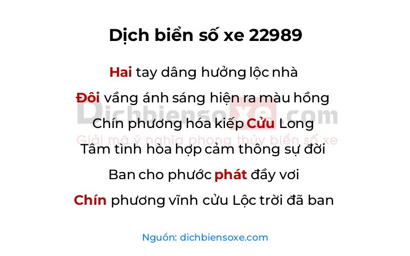 Dịch thơ biển số 22989