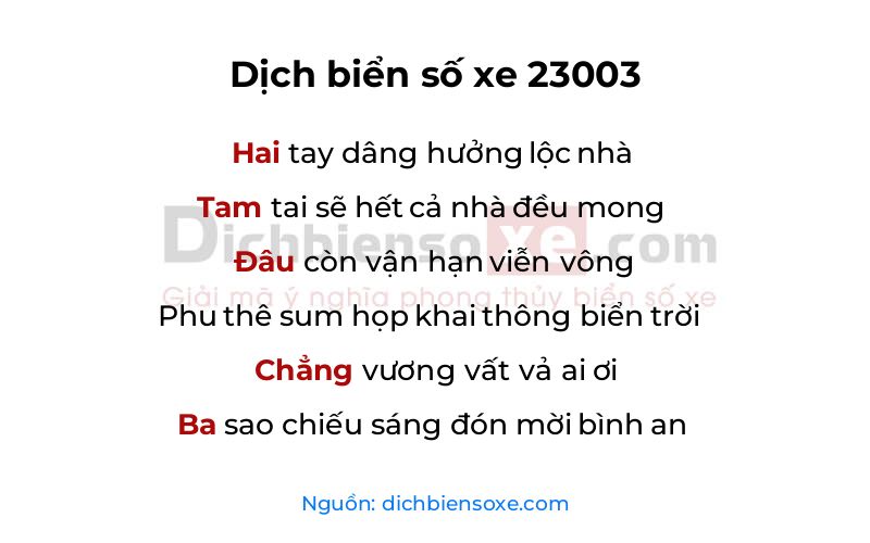 Dịch thơ biển số 23003