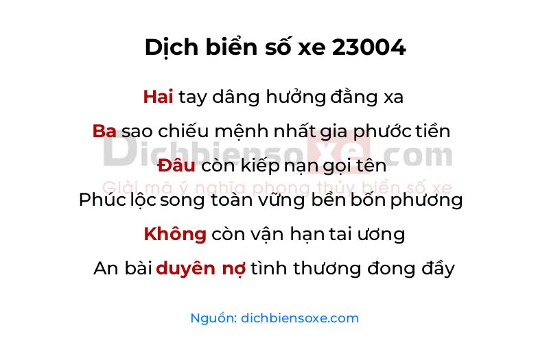 Dịch thơ biển số 23004