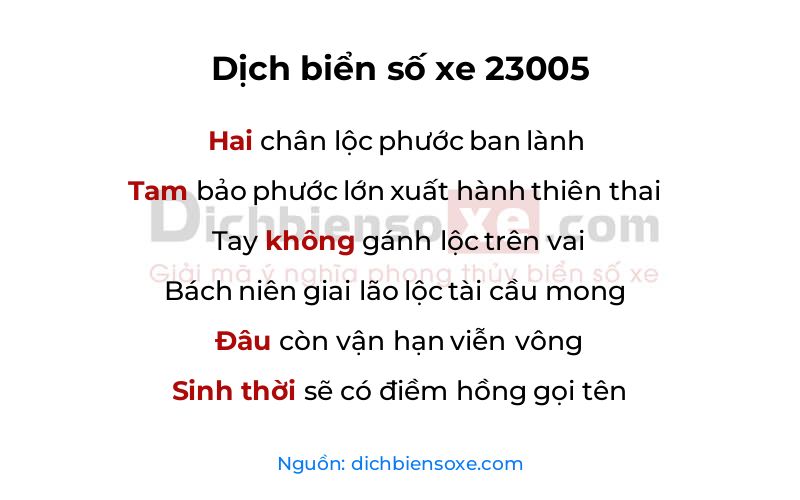 Dịch thơ biển số 23005