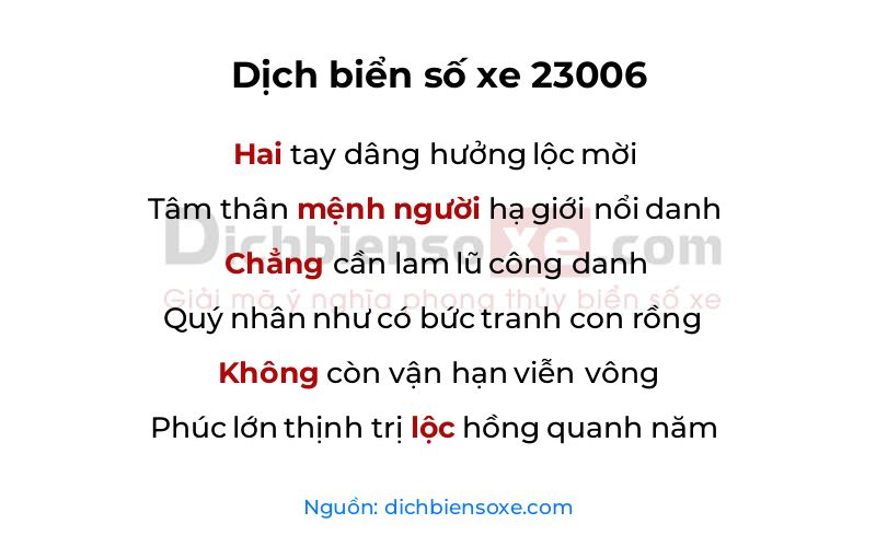 Dịch thơ biển số 23006