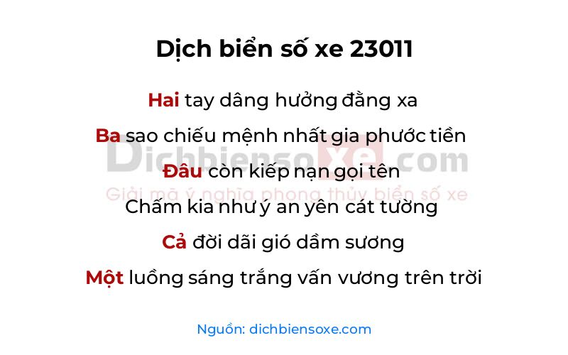 Dịch thơ biển số 23011