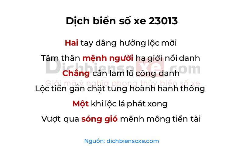 Dịch thơ biển số 23013