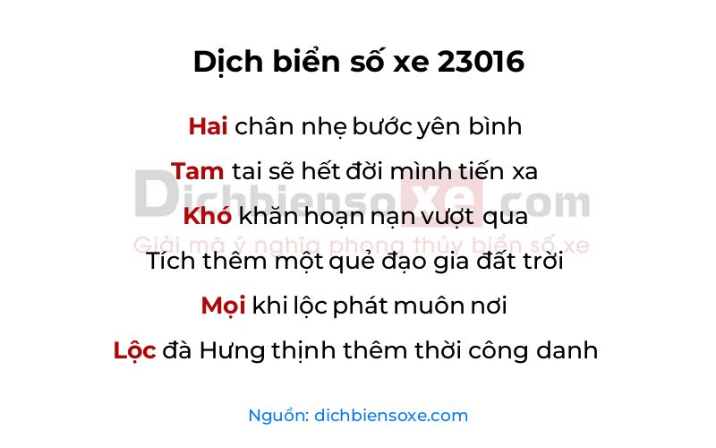 Dịch thơ biển số 23016