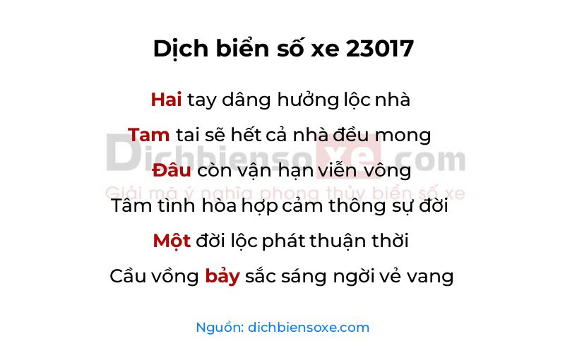 Dịch thơ biển số 23017