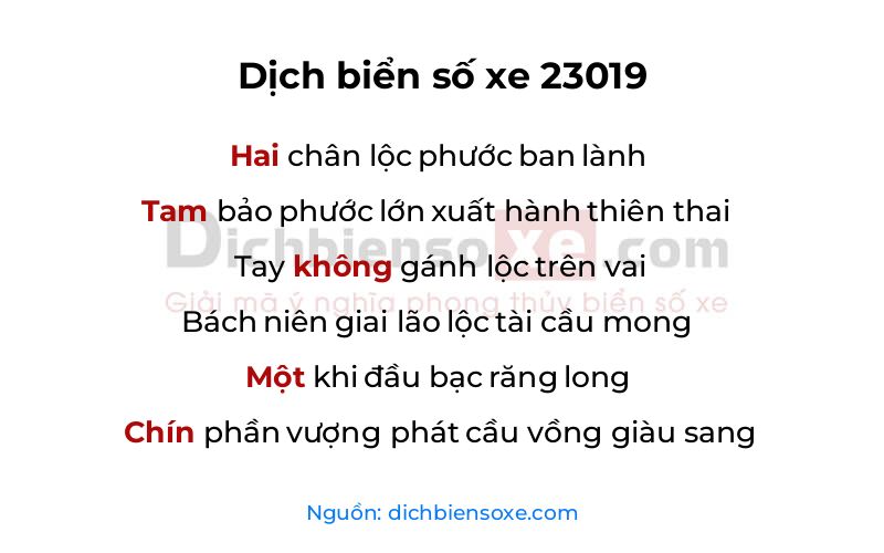 Dịch thơ biển số 23019