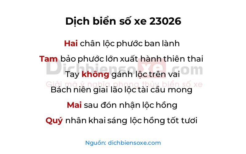 Dịch thơ biển số 23026