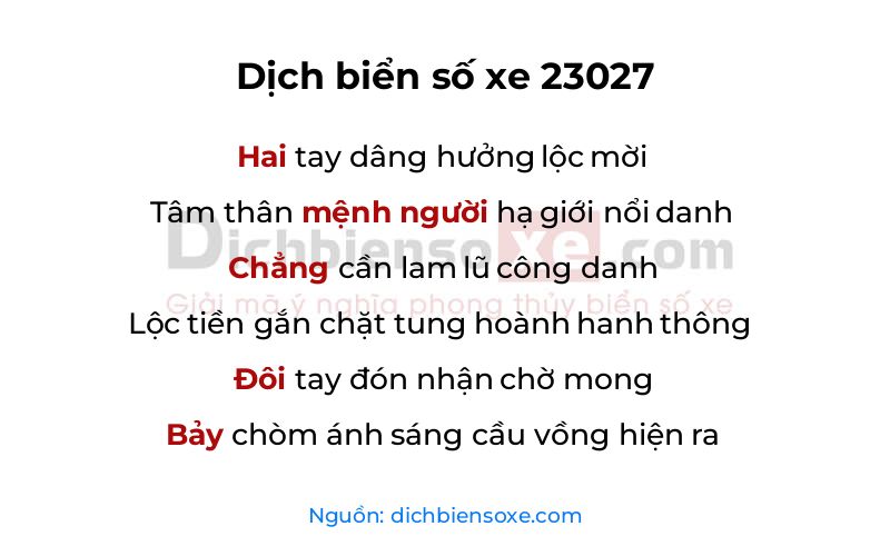 Dịch thơ biển số 23027