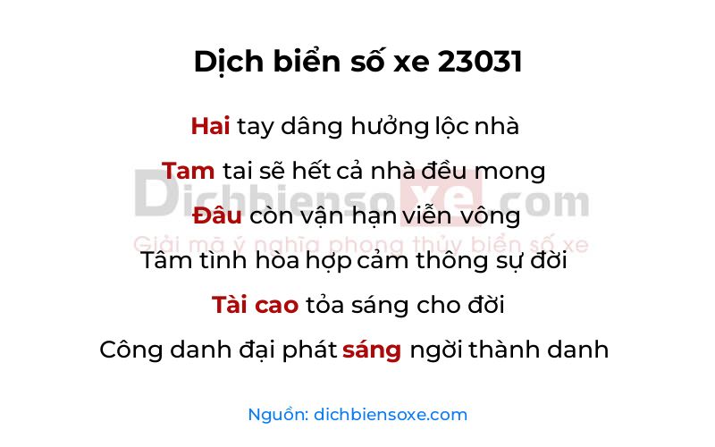 Dịch thơ biển số 23031
