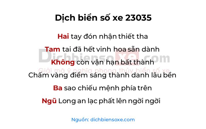 Dịch thơ biển số 23035