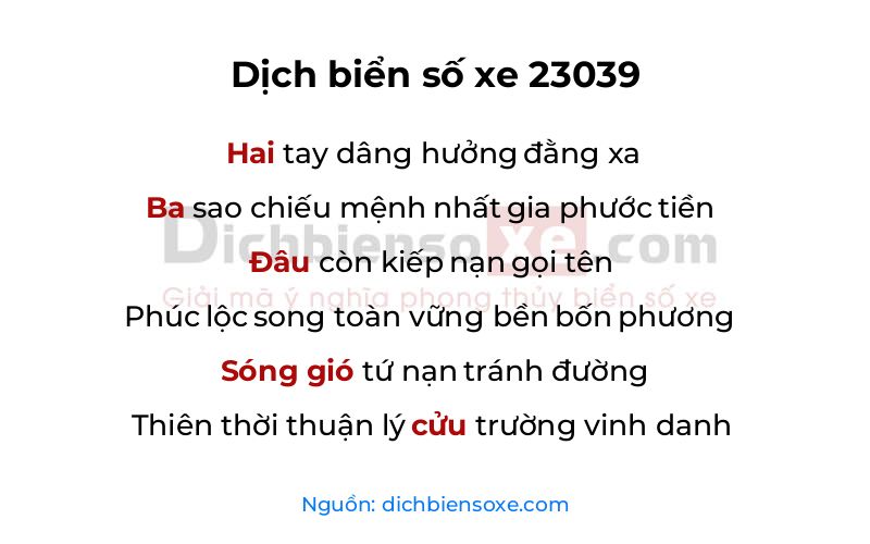 Dịch thơ biển số 23039
