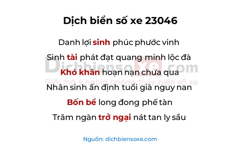Dịch thơ biển số 23046