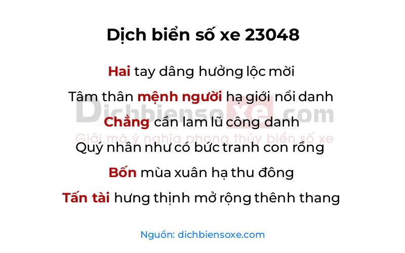 Dịch thơ biển số 23048
