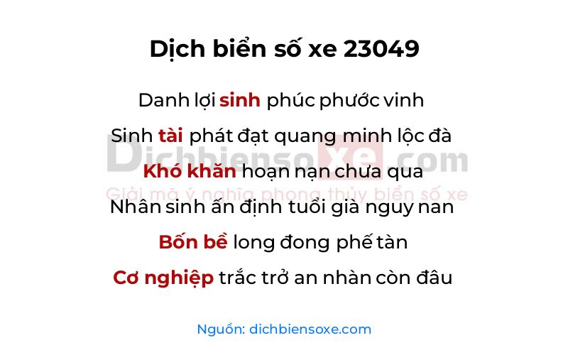 Dịch thơ biển số 23049