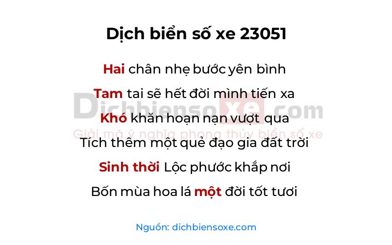 Dịch thơ biển số 23051