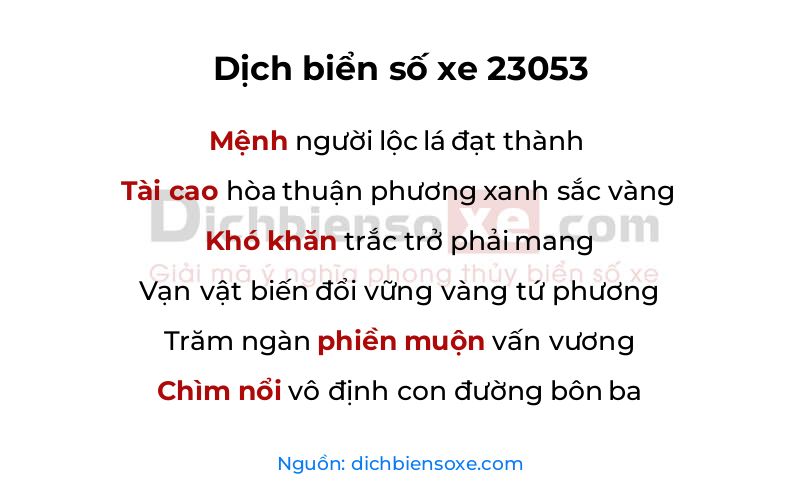 Dịch thơ biển số 23053